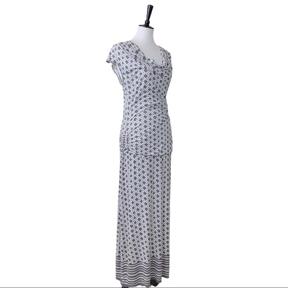 Max Studio Women's Gray White Maxi Skirt Drape Neck Shirred Top Set Size M/L - Picture 2 of 10